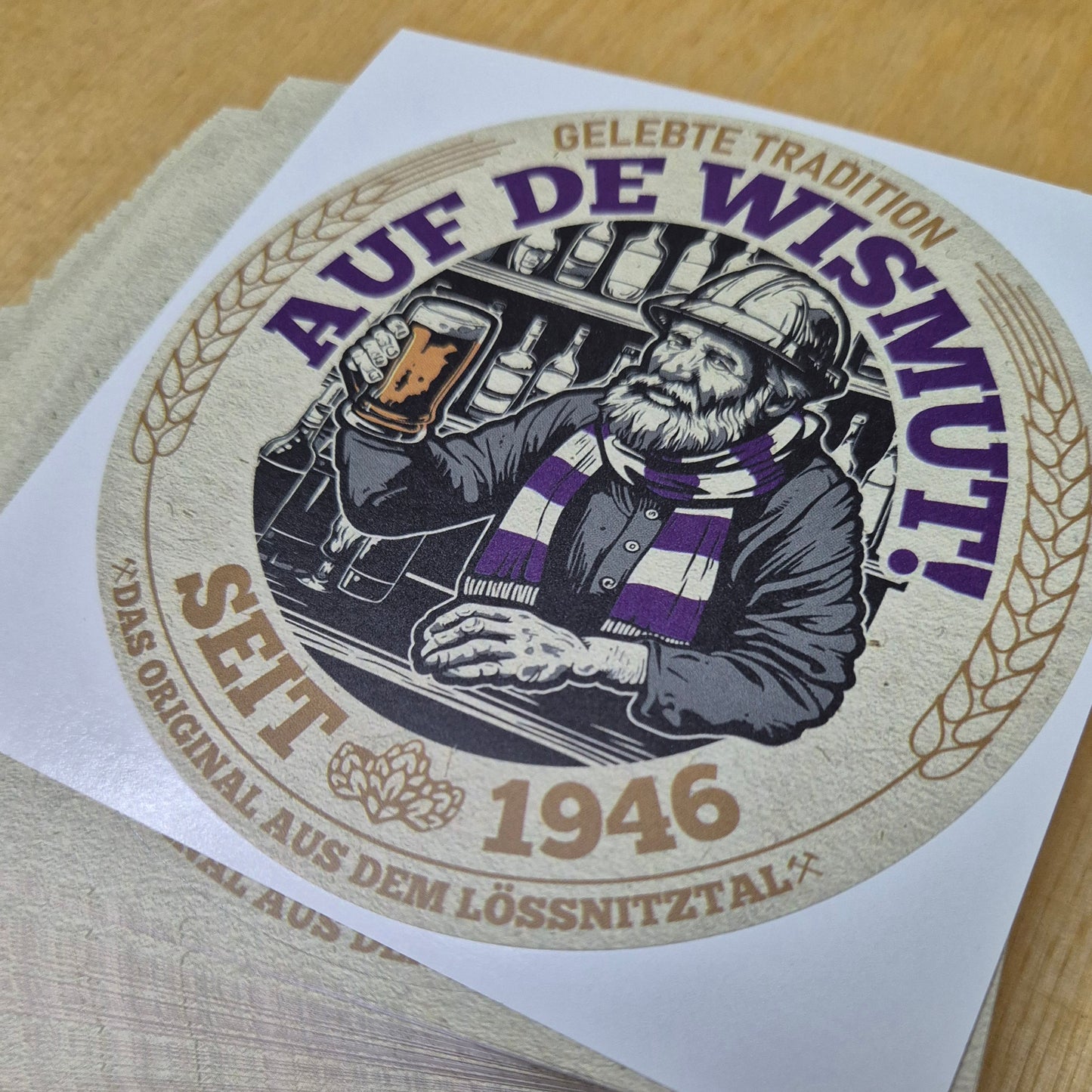 Kulaté samolepky "Auf de Wismut!" (10 kusů)